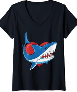 Womens Orca Design Red Heart Lover Valentines Day Nursing V-Neck T-Shirt