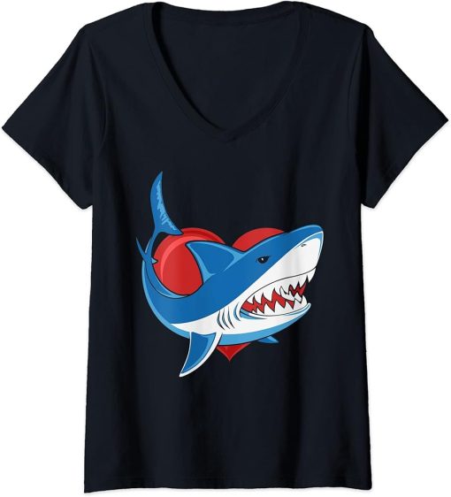 Womens Orca Design Red Heart Lover Valentines Day Nursing V-Neck T-Shirt