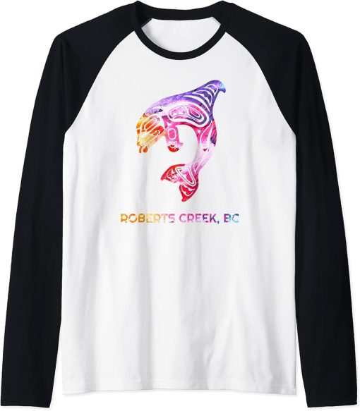 Tribal Roberts Creek OR Orca Killer Whale Native American Raglan Baseball Tee