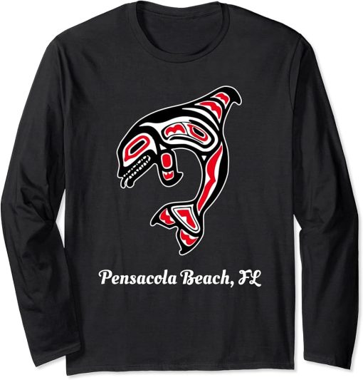 Native American Pensacola Beach FL Red Orca Killer Whale Long Sleeve T-Shirt