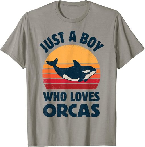 Killer Whale Just A Boy Who Loves Orcas Sea Animals Retro T-Shirt